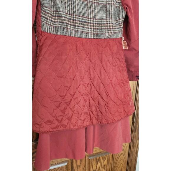 Vintage 80s Retro Dusty Rose Pink Plaid Lined Midi Trench Coat w/ Over-Vest PS - Picture 9 of 12